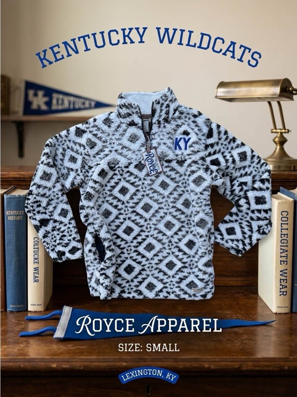 ROYCE BRAND Women’s University of Kentucky Wildcats Sherpa 1/4 Zip Pullover Sm.